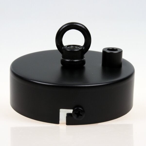 2-Loch Baldachin 80 × 25 mm Metall schwarz mit Ringnippel 22 mm – für Kettenaufhängung