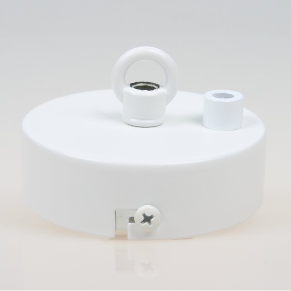 2-Loch Lampen Baldachin 80 × 25 mm Metall weiß mit Ringnippel 22 mm – für Kettenaufhängung