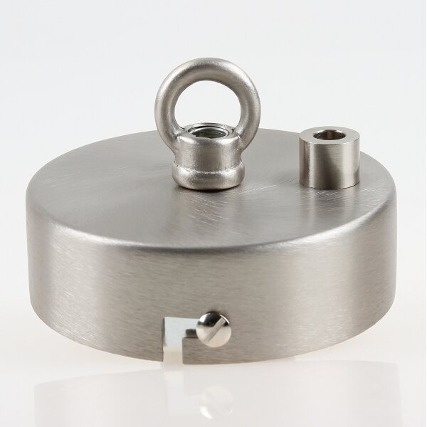 2-Loch Lampen Baldachin 80 × 25 mm Metall in Edelstahloptik mit Ringnippel 22 mm – für Kettenaufhängung