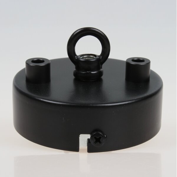 3-Loch Lampen Baldachin 80 × 25 mm Metall schwarz mit Ringnippel 22 mm – für Kettenaufhängung
