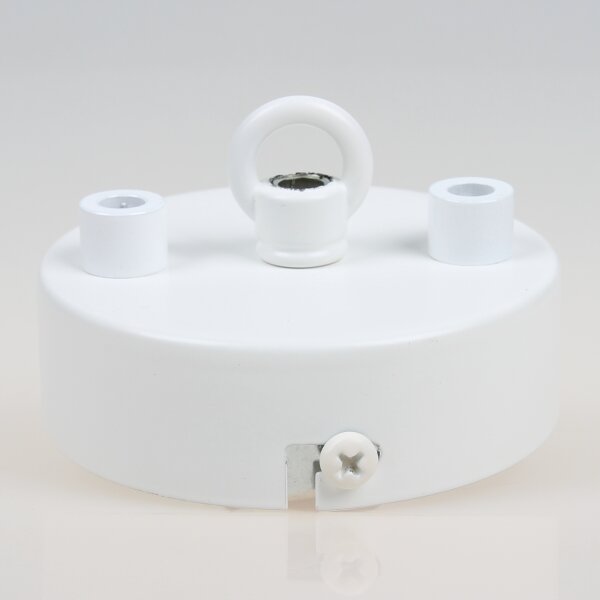 3-Loch Lampen Baldachin 80 × 25 mm Metall weiß mit Ringnippel 22 mm – für Kettenaufhängung