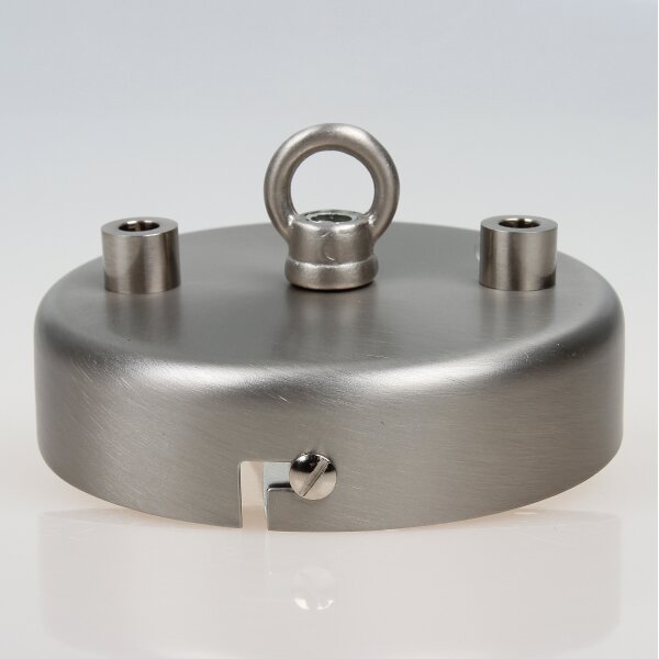 3-Loch Lampen Baldachin 100 × 25 mm Metall in Edelstahloptik mit Ringnippel 22 mm – für Kettenaufhängung