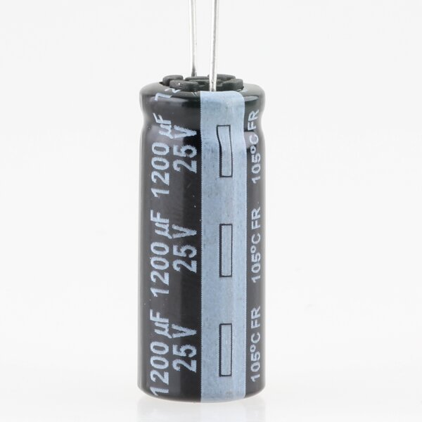 1200uF 25V Elko Elektrolytkondensator Radial 105° 25x10mm Rastermaß 5mm
