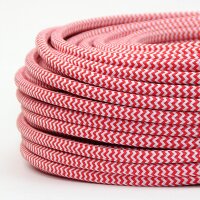 Textilkabel Stoffkabel rot-weiß Zick Zack Muster...