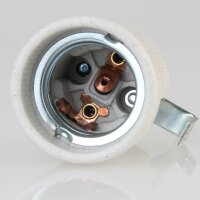 E27 Porzellan-Lampenfassung einteilig mit Erdungsanschluss und Befestigungsbügel – 250V/4A