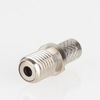 Messing Seilstopper mit Bund, Befestigungsschlitz und Sicherungskappe, vernickelt, 9x12 mm, M8x1x10 mm Außengewinde