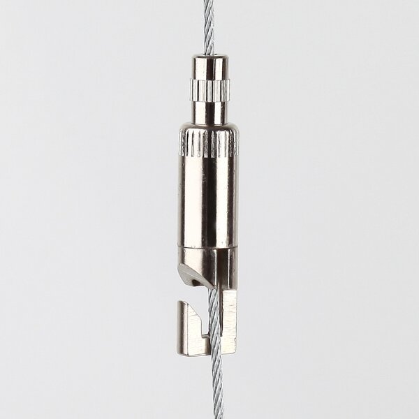 Messing Seilstopper mit Bund, Befestigungsschlitz und Sicherungskappe, vernickelt, 9x34 mm, M8x1x10 mm Außengewinde