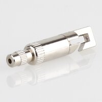 Messing Seilstopper mit Bund, Befestigungsschlitz und Sicherungskappe, vernickelt, 9x34 mm, M8x1x10 mm Außengewinde