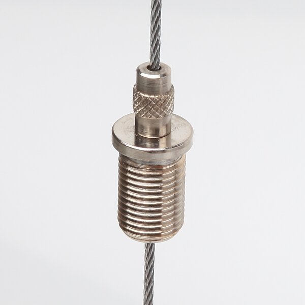 M10x1x15 mm Außengewinde Messing Seilstopper mit Bund und Sicherungskappe, vernickelt, Ø 12 mm
