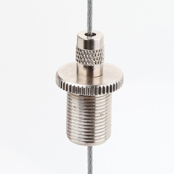 M13x1x17 mm Außengewinde Messing Seilstopper mit gerendeltem Bund und Sicherungskappe, vernickelt, Ø 19 mm