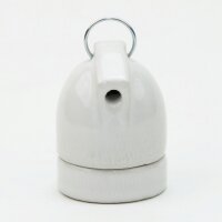 E27 Porzellan-Lampenfassung mit Ring-Aufhängung, seitlicher Kabeleinführung – glasiert, 250V/4A
