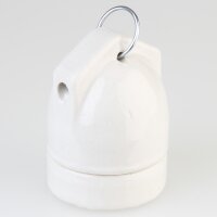 E27 Porzellan-Lampenfassung mit Ring-Aufhängung, seitlicher Kabeleinführung – glasiert, 250V/4A