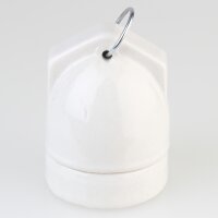 E27 Porzellan-Lampenfassung mit Ring-Aufhängung, seitlicher Kabeleinführung – glasiert, 250V/4A