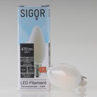 Sigor E14 LED Filament Kerzenlampe matt 4,5W (40W) 2700K...