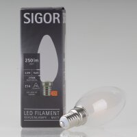 Sigor E14 LED Filament Kerzenlampe matt 2,5W (25W) 2700K...