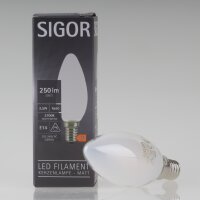 Sigor E14 LED Filament Kerzenlampe matt 2,5W (25W) 2700K...