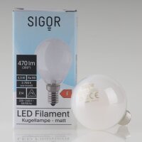 Sigor E14 LED Filament Tropfenlampe matt 4,5W (40W) 2700K...