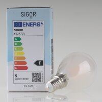 Sigor E14 LED Filament Tropfenlampe matt 4,5W (40W) 2700K warmweiß 470lm dimmbar