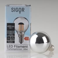 Sigor E14 LED Filament Kopfspiegellampe silber 4,5W (35W)...