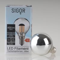 Sigor E14 LED Filament Kopfspiegellampe silber 4,5W (35W) 2700K warmweiß 400lm dimmbar