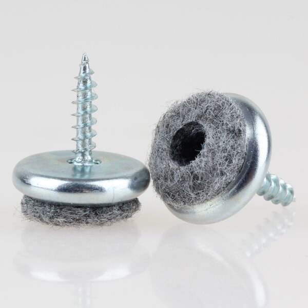 Filzgleiter 18 mm grau mit Schraube für Holzstühle (Metallgehäuse)