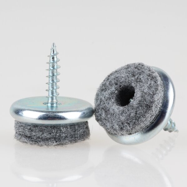 Filzgleiter 20 mm grau mit Schraube für Holzstühle (Metallgehäuse)