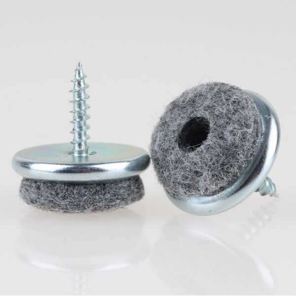 Filzgleiter 22 mm grau mit Schraube für Holzstühle (Metallgehäuse)
