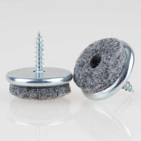 Filzgleiter 24 mm grau mit Schraube für Holzstühle (Metallgehäuse)