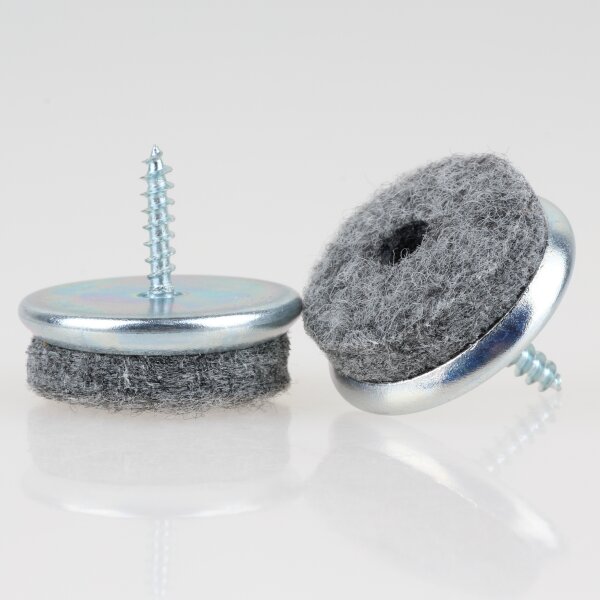 Filzgleiter 28 mm grau mit Schraube für Holzstühle (Metallgehäuse)