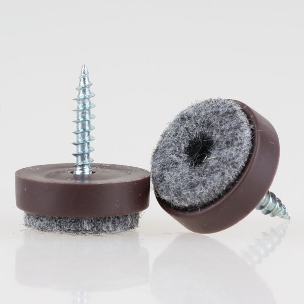 Filzgleiter 20 mm braun mit Schraube für Holzstühle ( Metallgehäuse)