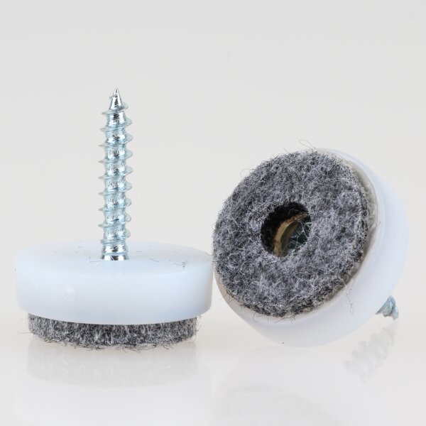 Filzgleiter 20 mm weiß mit Schraube für Holzstühle (Metallgehäuse)