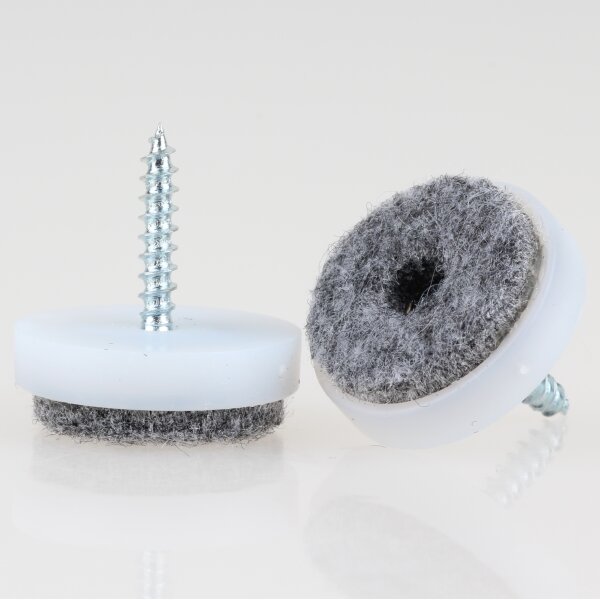 Filzgleiter 24 mm weiß mit Schraube für Holzstühle (Metallgehäuse)