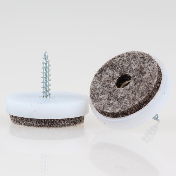 Filzgleiter 28 mm weiß mit Schraube für Holzstühle (Metallgehäuse)