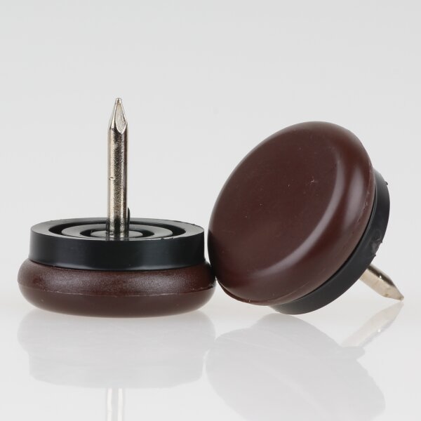 Möbelgleiter 23 mm braun rund – Kunststoff mit beweglichem Nagel