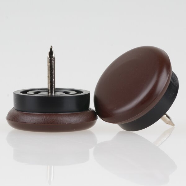 Möbelgleiter 26 mm braun rund – Kunststoff mit beweglichem Nagel