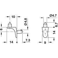 Häfele Bodenträger für Holzböden mit Steckzapfen und 2 Keilnasen für 5mm Bohrloch
