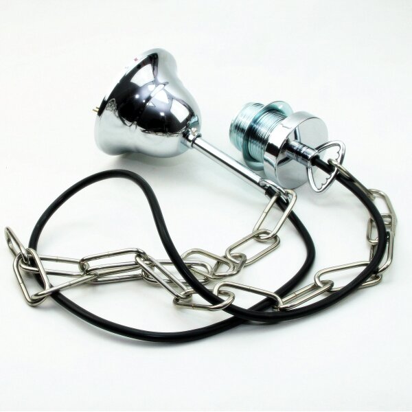 E27 Lampen-Kettenpendel verchromt – 1 Meter mit Premium-Metallfassung, Baldachin & Kette