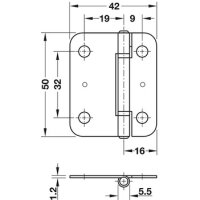 Häfele Aufschraubband Scharnier für Faltschiebetüren 52 x 42 mm Stahl verzinkt