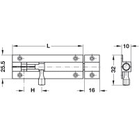 Häfele Möbelriegel Grendelriegel 60 x 16 mm Messing Chrom mit Schließwinkel
