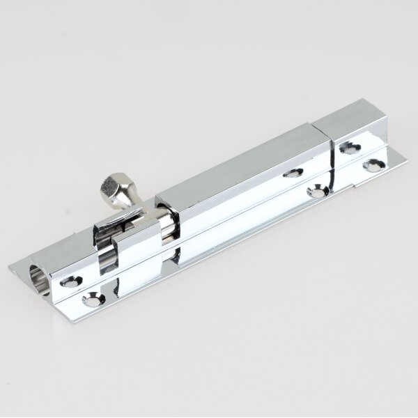 Häfele Möbelriegel Grendelriegel 80 x 26 mm Messing Chrom mit Schließwinkel