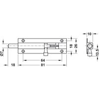 Häfele Möbelriegel Grendelriegel 80 x 26 mm Messing Chrom mit Schließwinkel