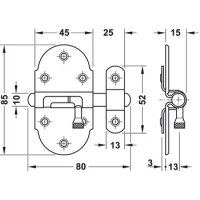 Häfele Grendelriegel mit Federsicherung 85 x 45 mm vernickelt poliert