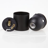 E27 Kunststoff-Lampenfassung schwarz mit Zugschalter, ohne Außengewinde M10x1 IG