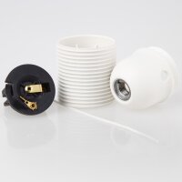 E27 Kunststoff-Lampenfassung weiß mit Zugschalter und Außengewinde M10x1 IG