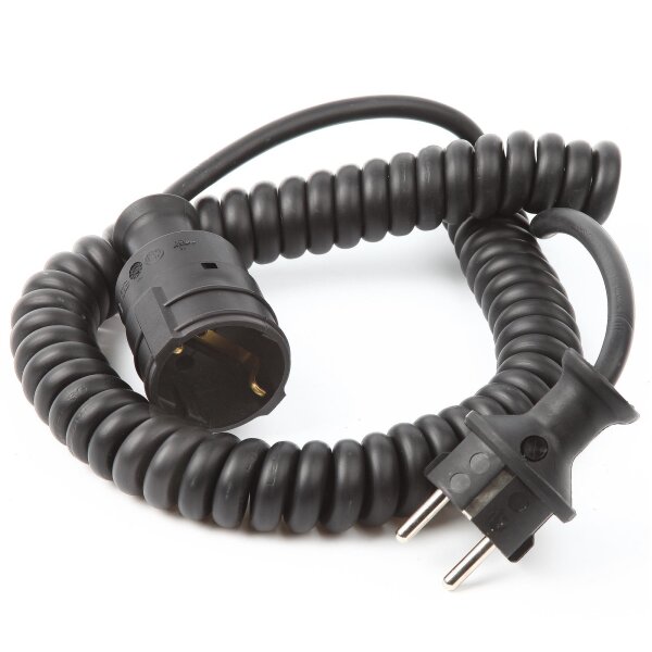 Schutzkontakt Wendel Verlängerung schwarz Spiral-Kabel Verlängerungskabel