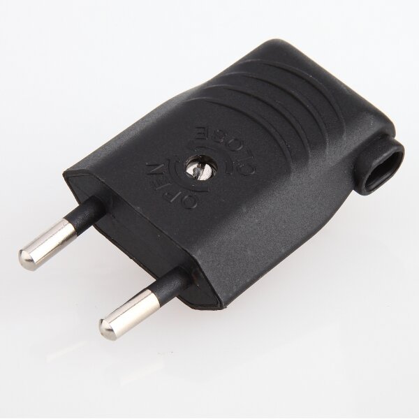 Eurostecker schwarz 250V/6A mit seitlicher Kabelführung und Schraubkontakten