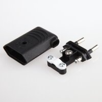 Eurostecker schwarz 250V/6A mit seitlicher Kabelführung und Schraubkontakten