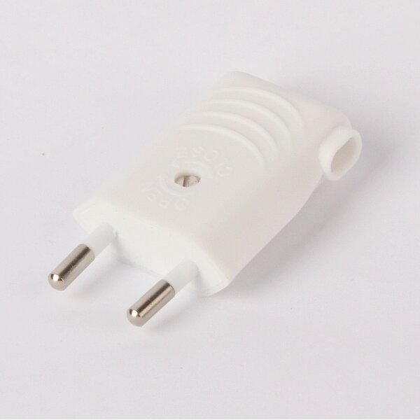 Eurostecker weiß 250V/6A mit seitlicher Kabelführung und Schraubkontakten