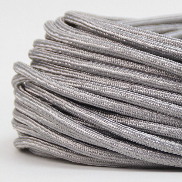 Textilkabel Stoffkabel silber 2-adrig 2x0,75 Zug-Pendelleitung S03RT-F
