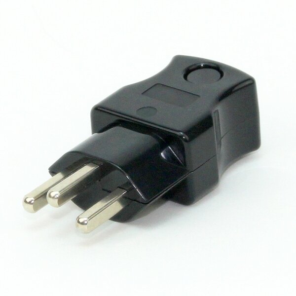 Schutzkontakt-Stecker Schweiz schwarz – 250V/16A – mit Schraubkontakten und Zugentlastung